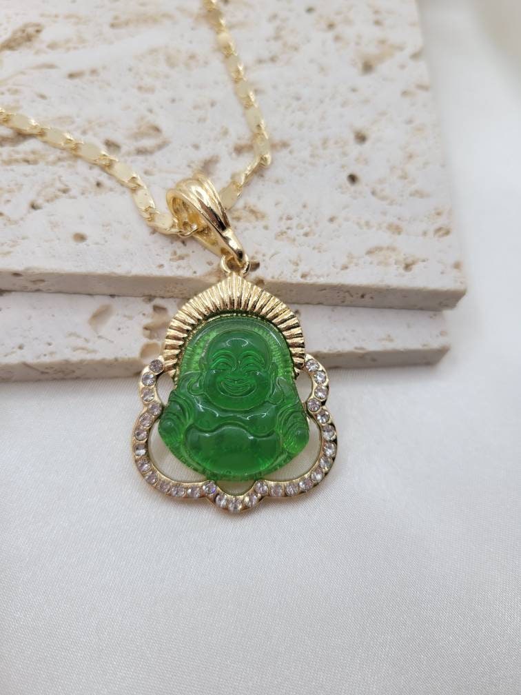 Green Buddha pendant necklace