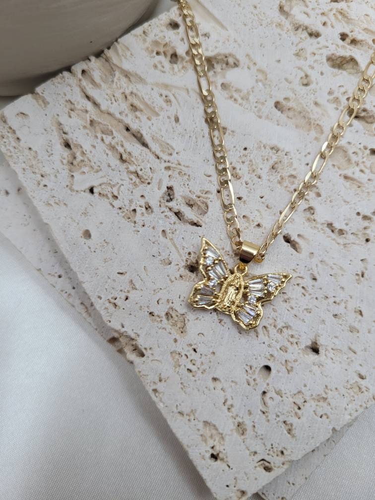 Butterfly Monarch Virgin Mary Necklace