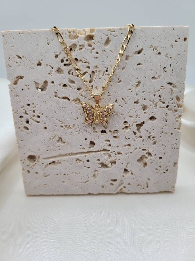 Pink Virgen Monarch charm necklace