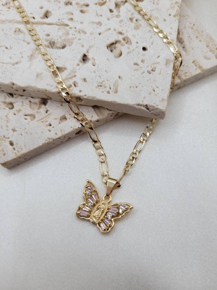 Pink Virgen Monarch charm necklace