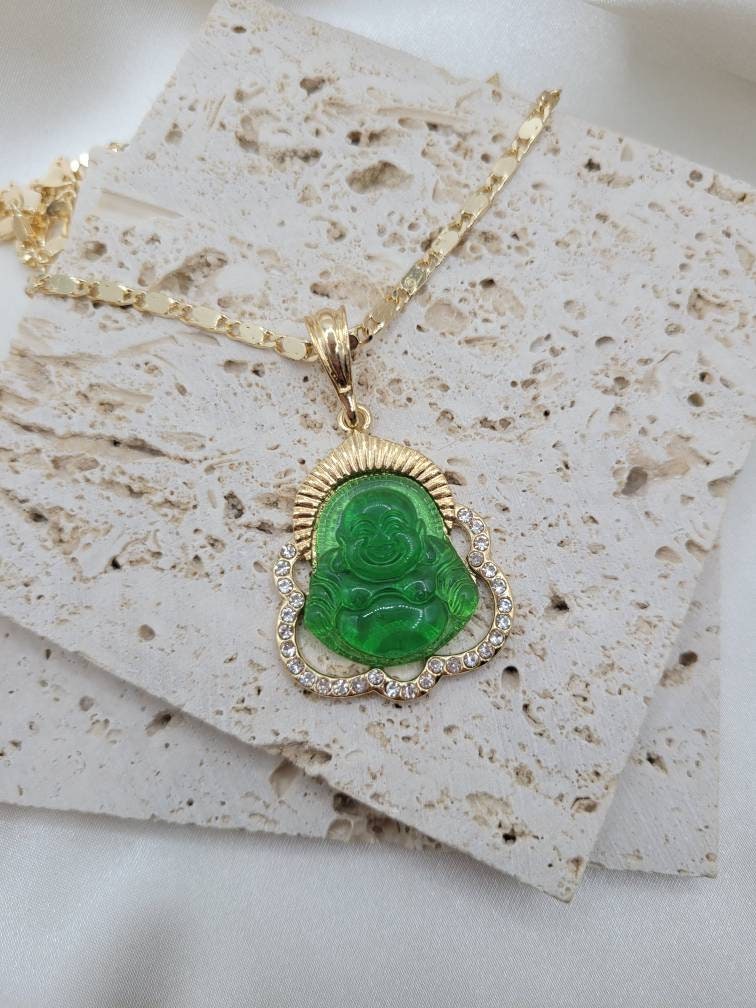 Green Buddha pendant necklace