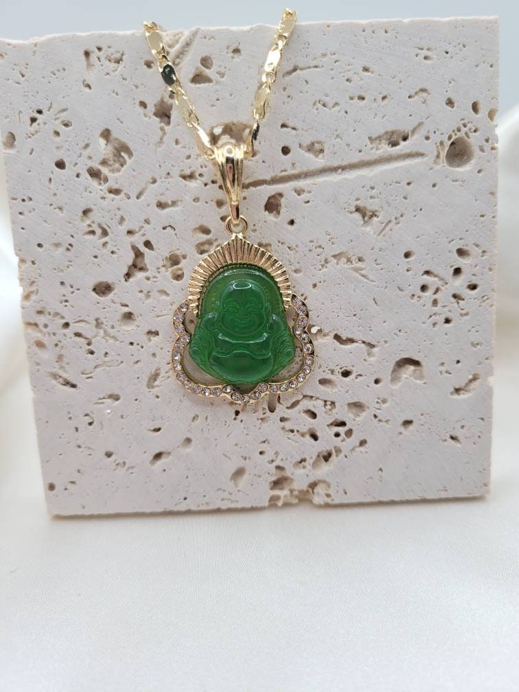Green Buddha pendant necklace