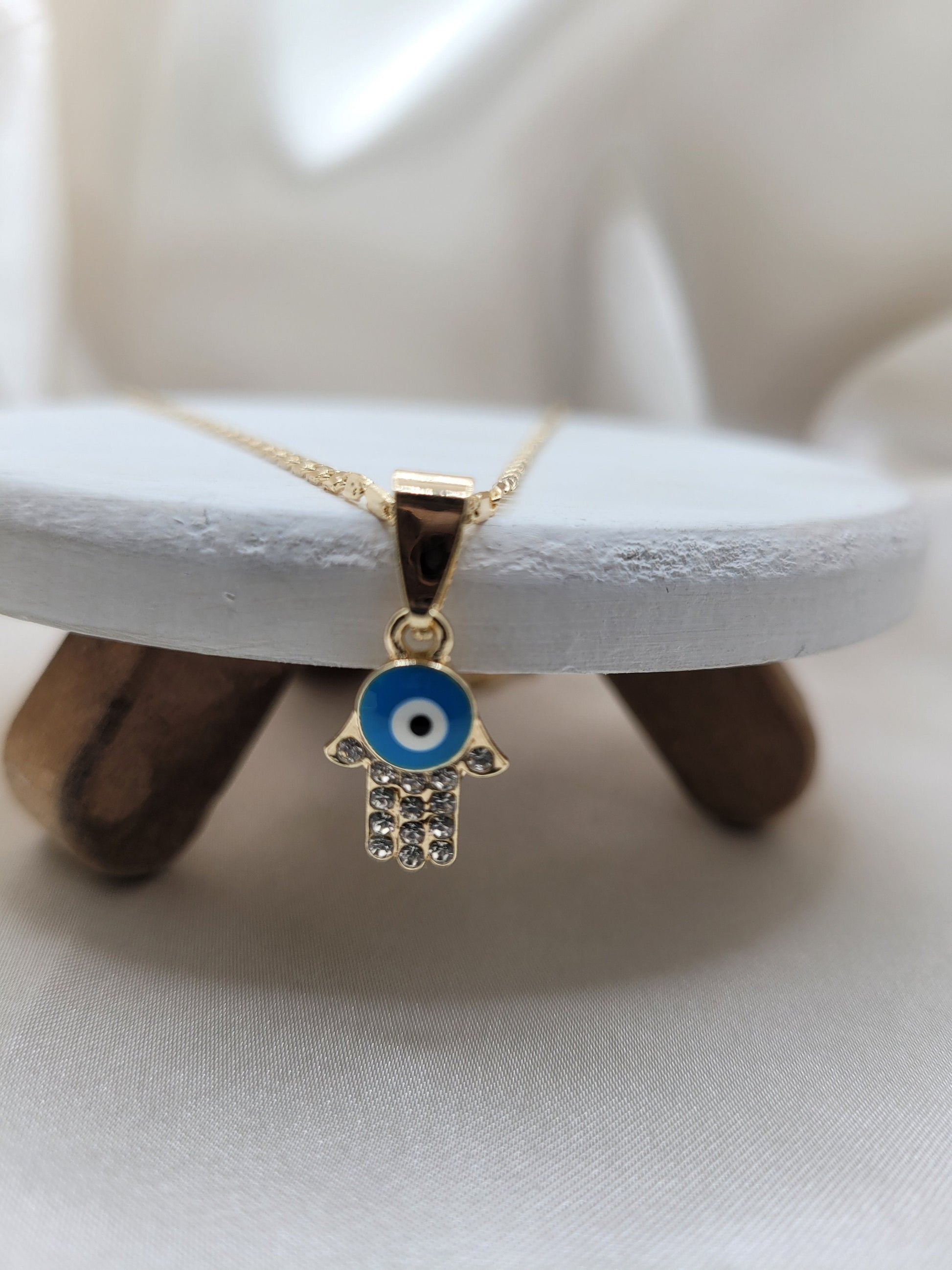 Small evil Eye Hamsa Pendant Necklace