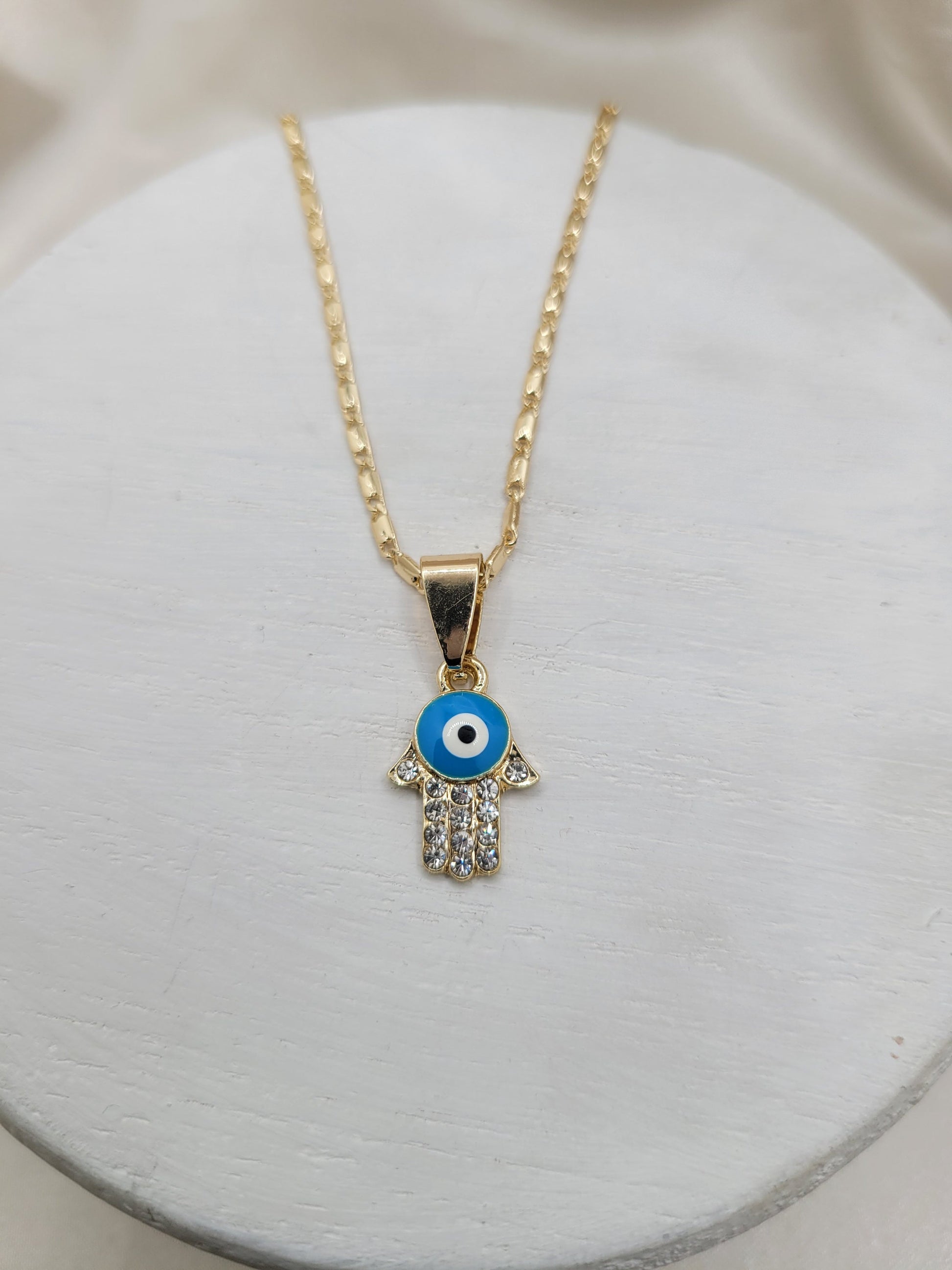 Small evil Eye Hamsa Pendant Necklace