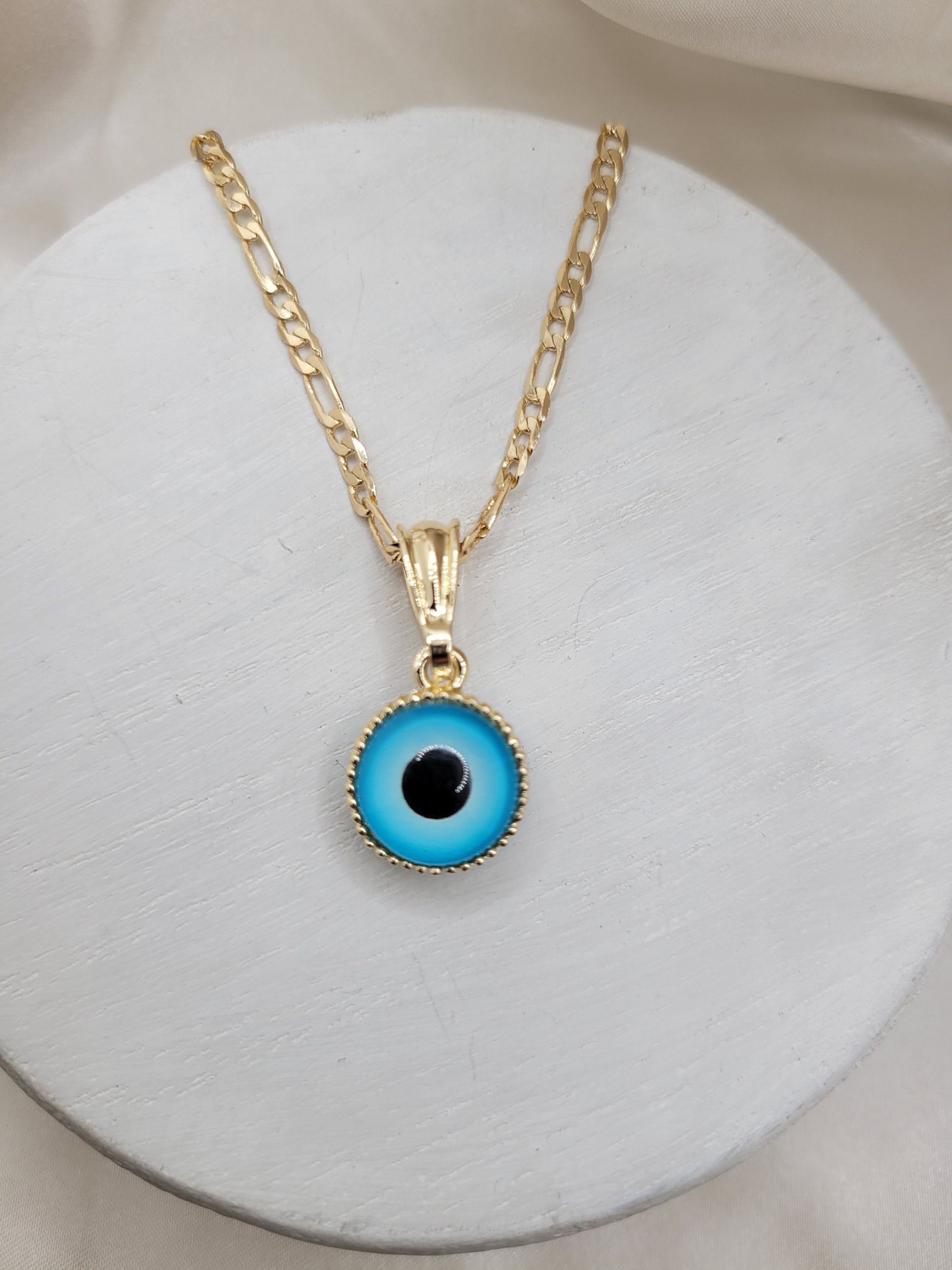 Blue Round Evil Eye Pendant necklace
