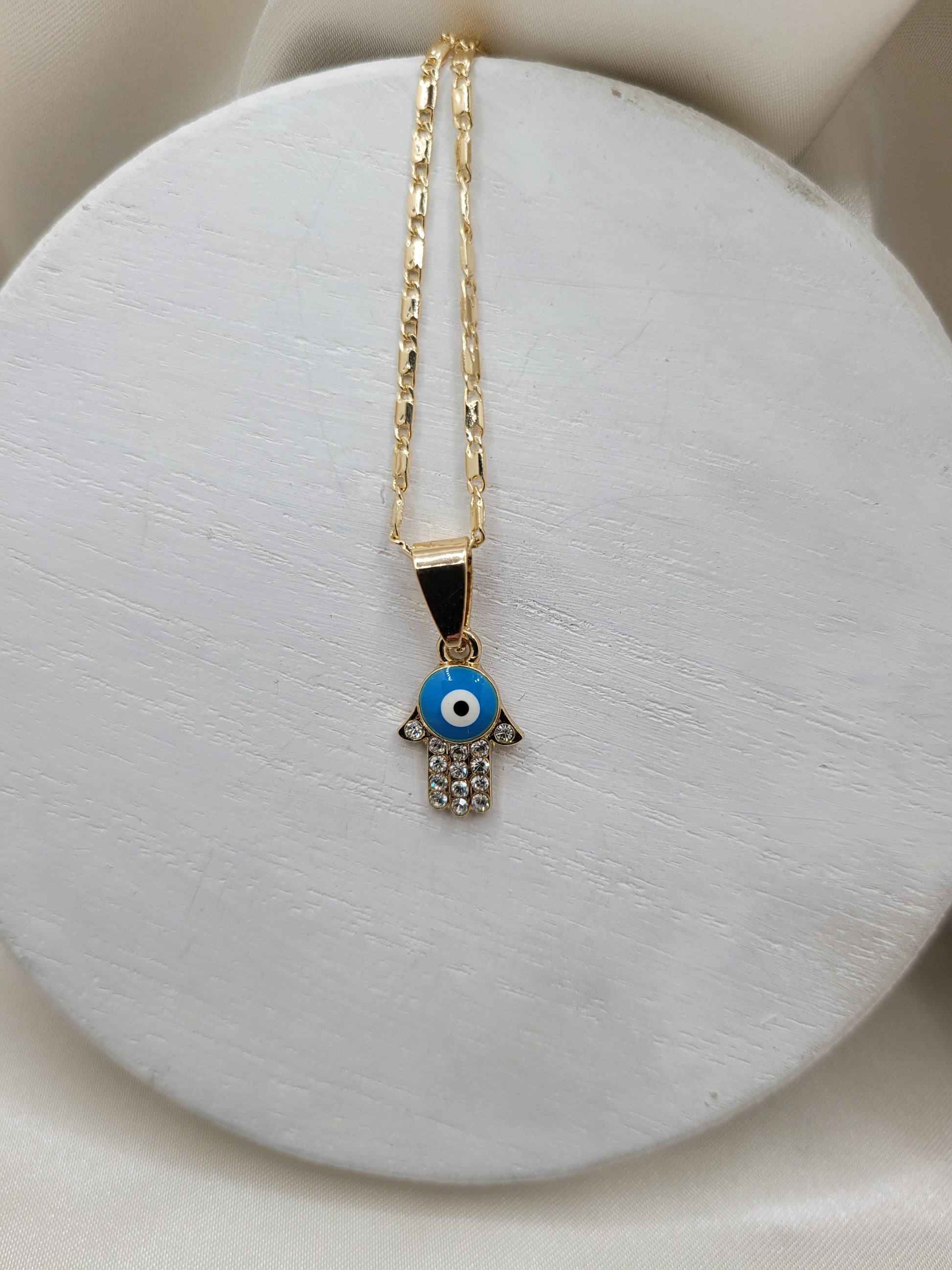 Small evil Eye Hamsa Pendant Necklace