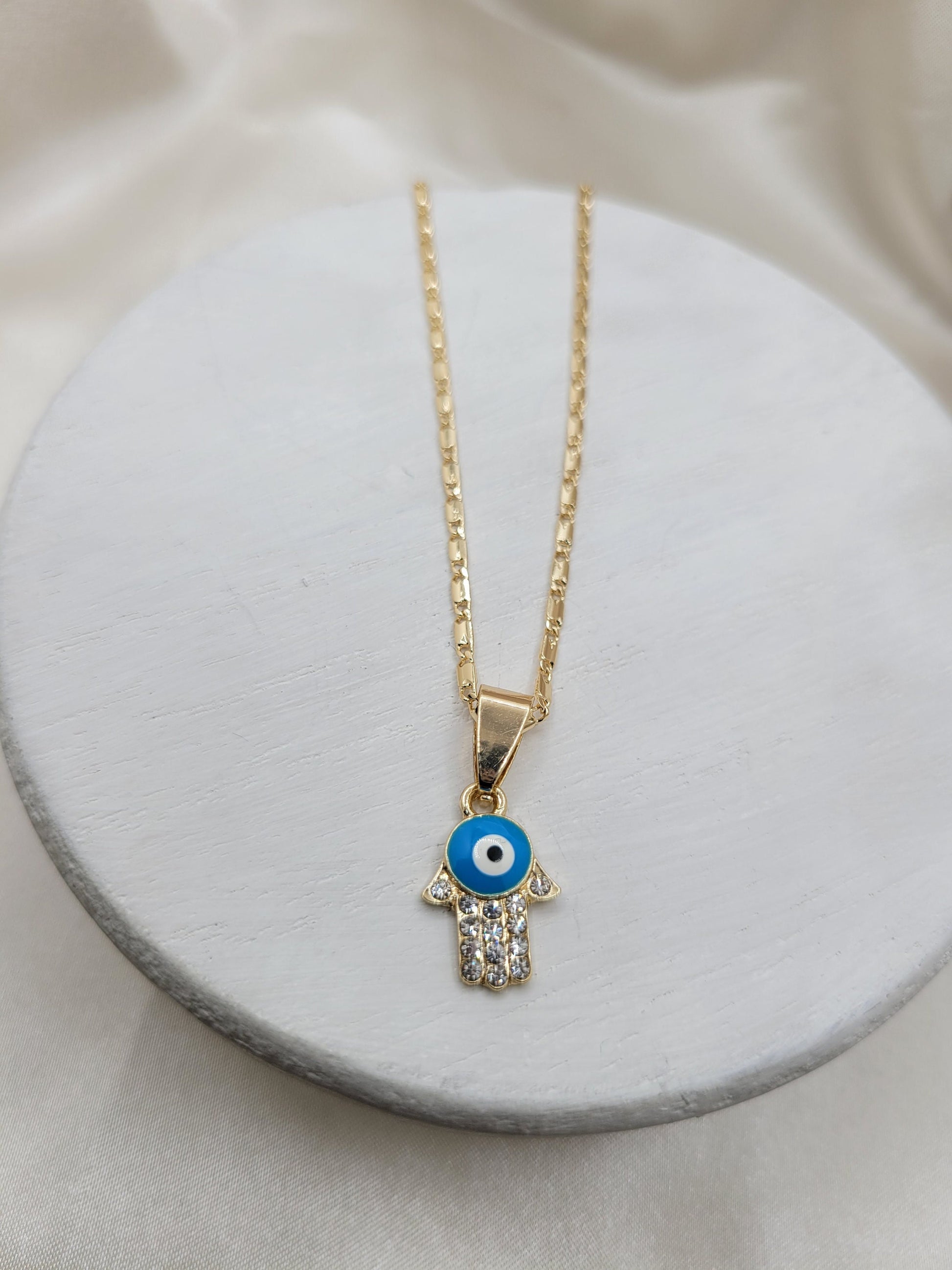 Small evil Eye Hamsa Pendant Necklace
