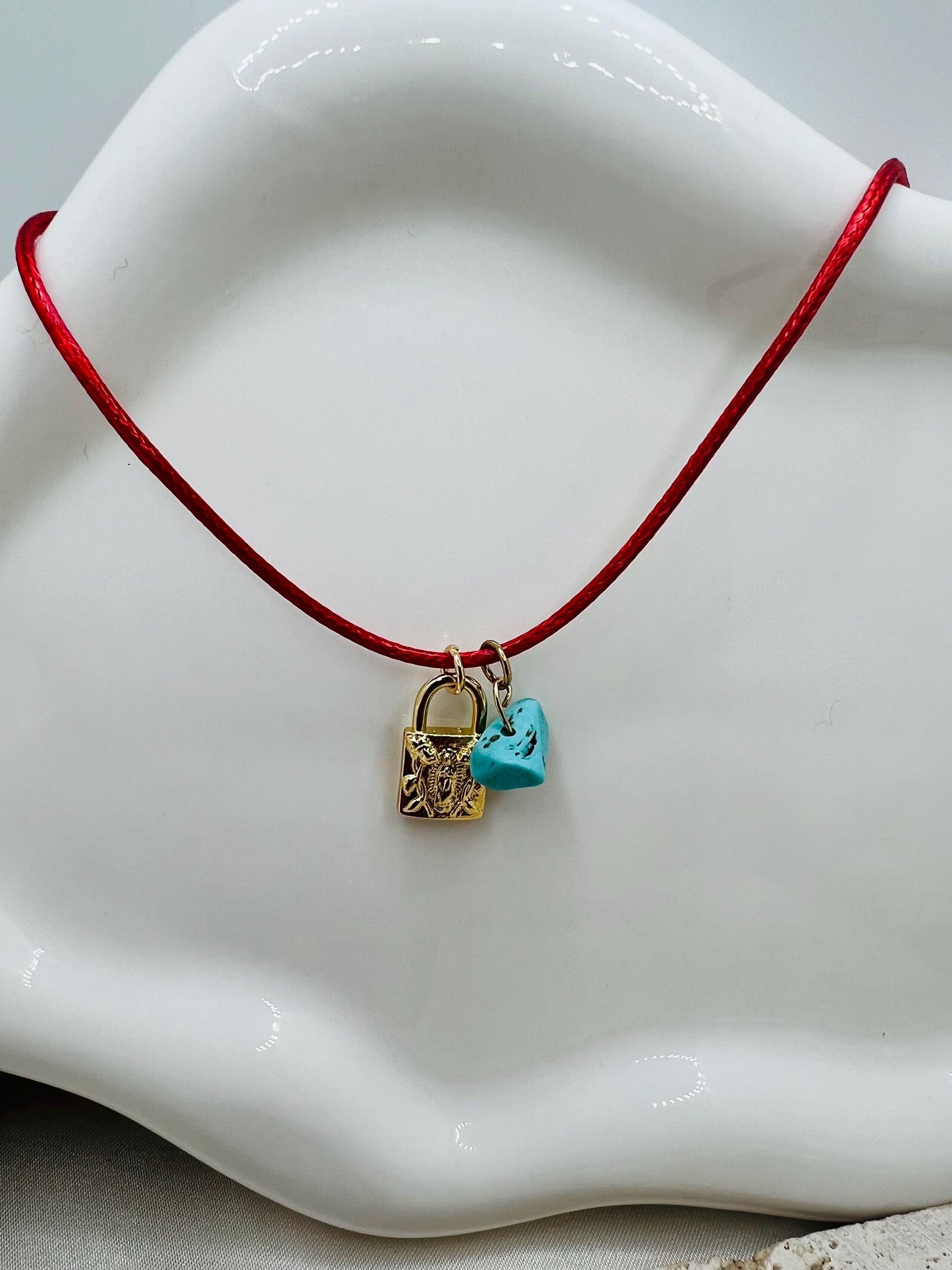 Red cord necklace Virgen de Guadalupe necklace