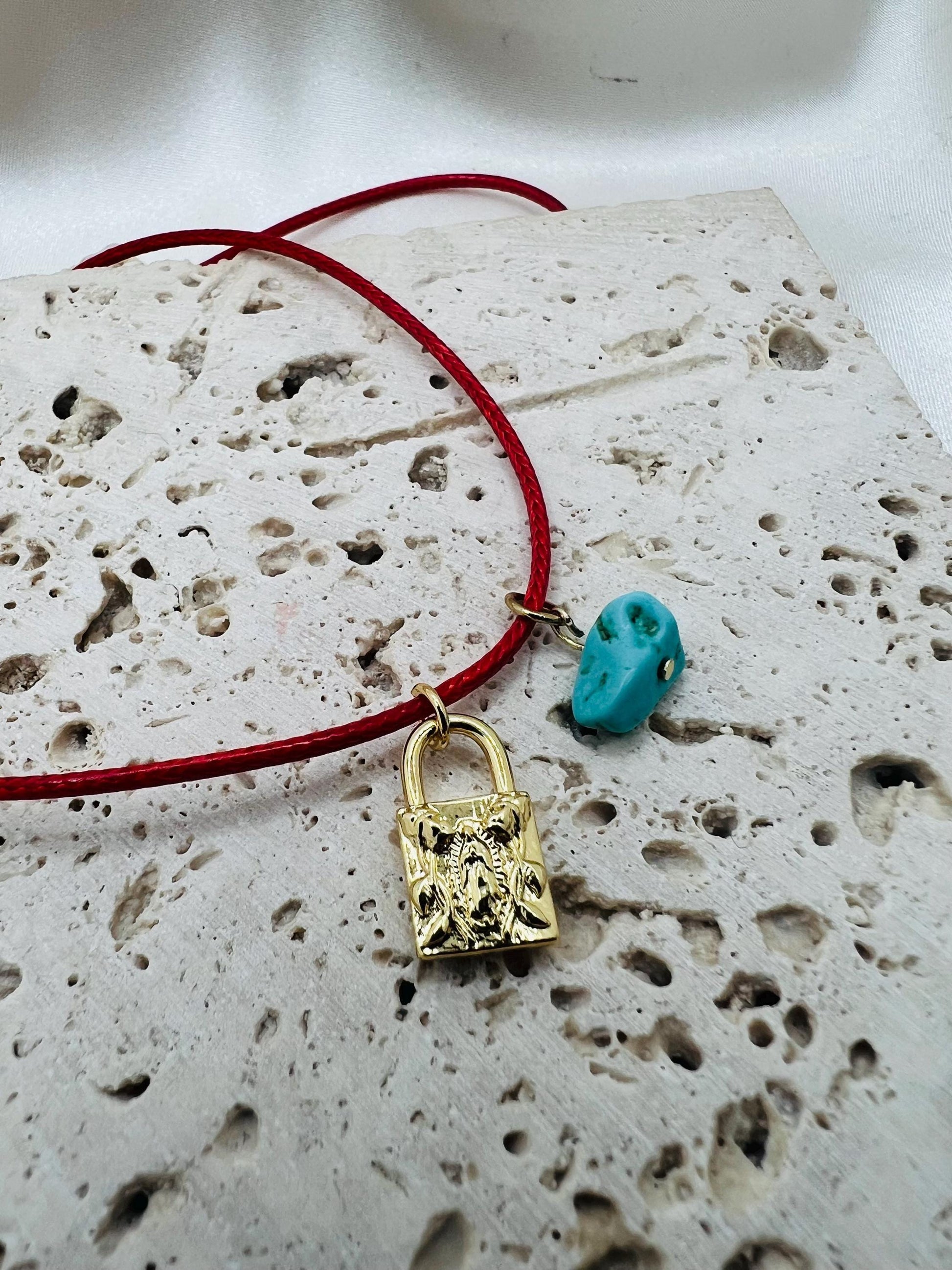 Red cord necklace Virgen de Guadalupe necklace