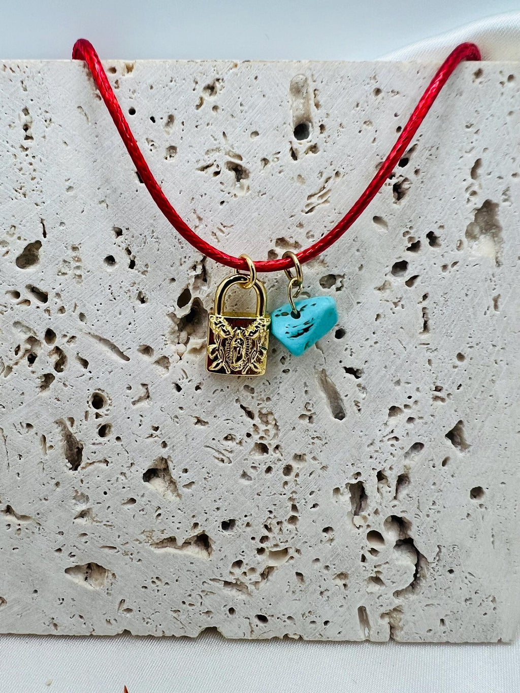 Red cord necklace Virgen de Guadalupe necklace