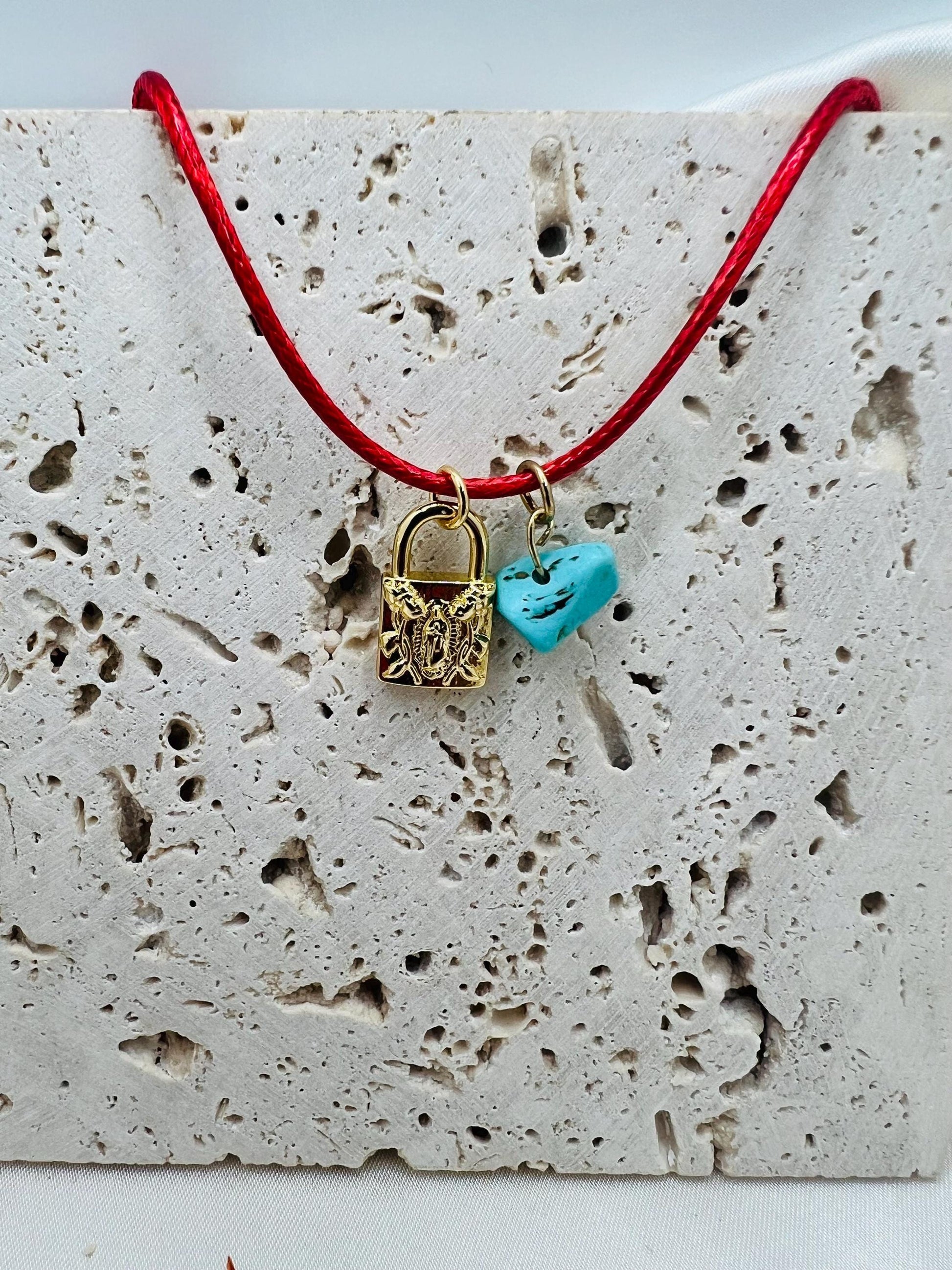 Red cord necklace Virgen de Guadalupe necklace